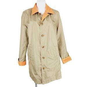 Orvis reversible button front jacket orange tan Size medium